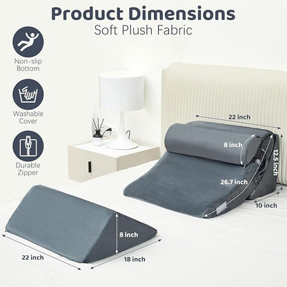 4pcs Bed Wedge Pillow Post Surgery,Wedge Pillow for Sleep apnea for Relief of Body Back and Leg Pain,Acid Reflux and Anti-snoring.