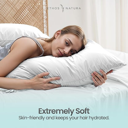 100% Eucalyptus Tencel Lyocell Cooling Pillowcases (2pc), Silky Soft & Smooth Pillow Cases, Sustainably Made, Sensitive Skin & Acne Pillowcase, Hypoallergenic - King, White