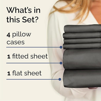 Cal King 6 Piece Sheet Set - Comfy Breathable & Cooling - Ultra-Soft Hotel Luxury Bedding Set w/ 8-16 Inch Deep Pockets - 1 Flat & 1 Fitted Sheet & 4 Pillowcases - Wrinkle Free & Easy Care - Charcoal