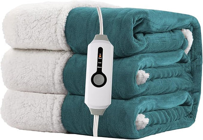 Electric Heated Blanket Full Size 72"x84" - Dual-Sided with Microplush & Sherpa Fabric, 4 Heat Settings & 10 Hours Auto Off, Machine Washable - Teal