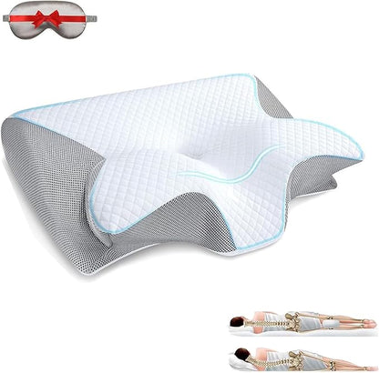 2026 Upgrade Ergonomic Cervical Memory Foam Pillow,Cervical Pillow for Sleep Apnea for Side, Back & Stomach Sleepers – Breathable Contour Support, Soft Removable Washable Cover (Gray)