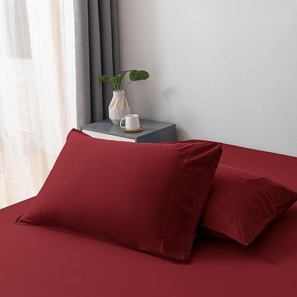 Bella Coterie | Luxury Standard Size Pillowcase Set | 100% Organically Grown Bamboo Viscose | Ultra Soft | Cooling | 2 Pcs [Merlot]