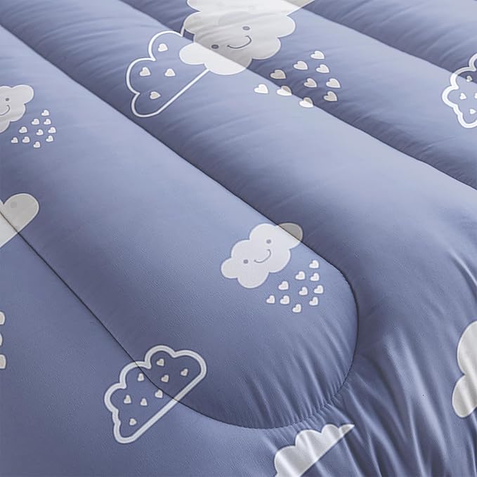 Cute Clouds Printed Bedding Comforter Set Twin Size for Teens and Adults,Clouds Printed Quilt Set for Bedroom 100% Soft Microfiber All Season with 1 Comforter and 2 Pillowcases