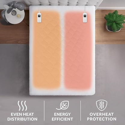 Sunbeam Electric Premium Water Resistant Restful Quilted Heated Mattress Pad, 12 Heat Settings, 12-Hour Selectable Auto Shut-Off, Fast Heating, Cozy Warming Bed, King, 76" x 80"