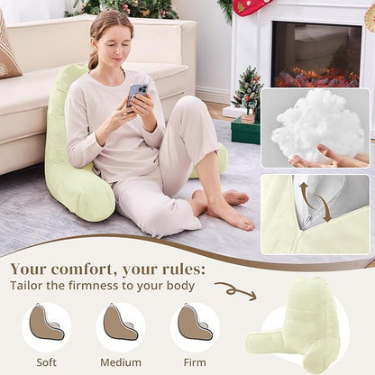 Sasttie Reading Pillow for Bed - 23 Inch, Back Pillow for Bed Sitting Up, Back-Rest Support Cushion with Side Pockets and Arms, Dorm Essentials, Oeko-Tex Certified, Cream