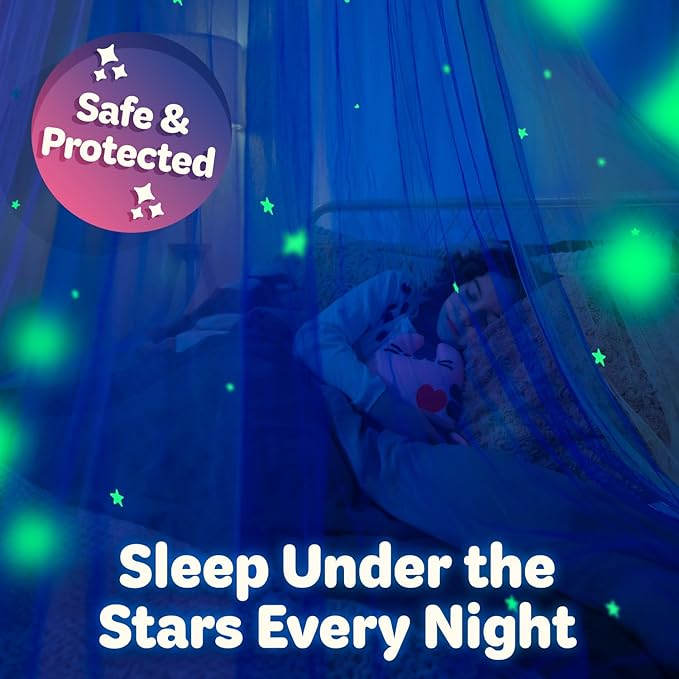 Blue Canopy Bed, Blue Bed Canopy with Glow in The Dark Stars for Girls, Boys, Kids and Babies, Net Use to Cover The Baby, Kid, Girls Or Full Size Bed, Fire Retardant Fabric
