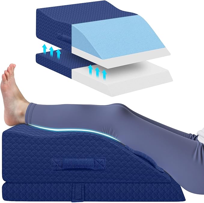 Elevation Pillows for Leg After Surgery, Memory Foam Adjustable Wedge Pillow for Injury or Rest, Ankle Pillow for Sleeping Blood Circulation Blue/Double Leg