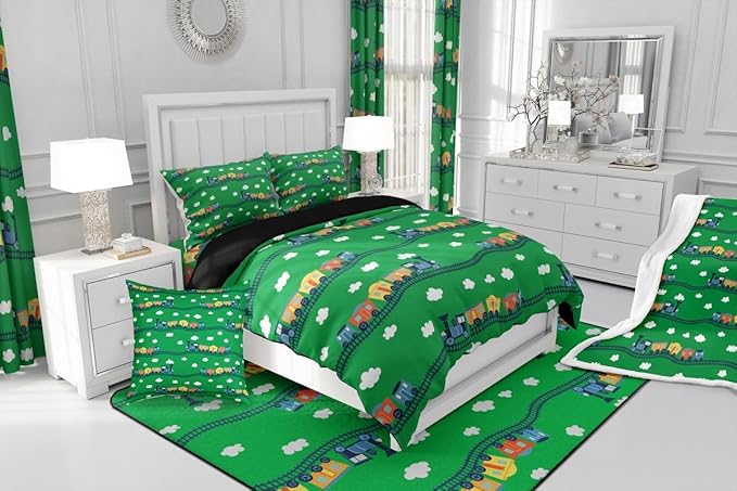 Erosebridal Locomotive Train Comforter Set Twin,Cartoon Steam Engine Truck Bedding Sets for Boys Girls Colorful Railway Car Vehicles Comforter with 1 Pillowcase