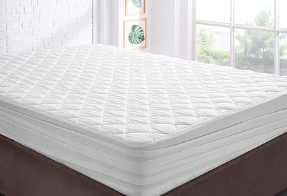 YATAS BEDDING Perle Quilted Fitted Mattress Protector, Machine Washable and Easy Care, Superior Protection and Comfort,100% Cotton Breathable top, White (Queen) - 59"x79" - 14" Deep Pocket