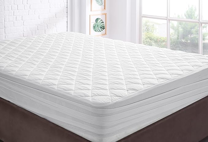 YATAS BEDDING Perle Quilted Fitted Mattress Protector, Machine Washable and Easy Care, Superior Protection and Comfort,100% Cotton Breathable top, (White, Twin XL) - 39"x79" - 14" Deep Pocket