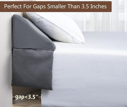Vekkia Queen Bed Wedge Pillow/Headboard Pillow for Headboard Gap,Bed Gap Filler to Close Gap (0-3.5"),with Handy Pockets and Washable Cover- Grey
