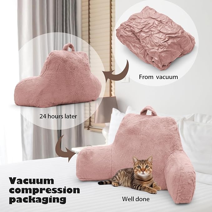 Reading Pillow, Back Support Pillow for Bed Sitting Up, Standard Bed Rest Pillow with Arms for Adults,Back Support Pillow for Couch and Chair, Bed Reading Pillow, Pink
