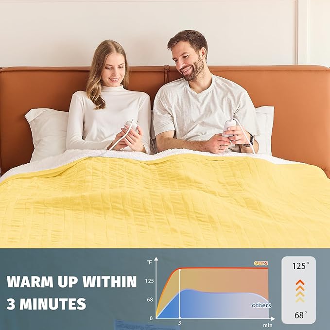 Heated Electric Blanket King Size - 90" x 100" Heating Blanket with Dual Control, 10 Heating Levels & 8 Hours Auto Off, Soft Warm Flannel Blanket, Christmas Birthday Gifts for Senior Grandma