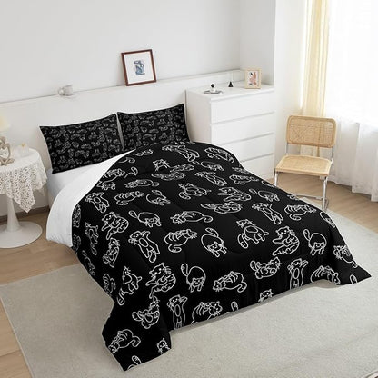 Feelyou Cartoon Cat Comforter Cute Pet Cats Kids Comforter Set Animal Pattern Printed Bedding Set for Boys Room Decor Kitten Print Duvet Set King Size with 2 Pillow Case