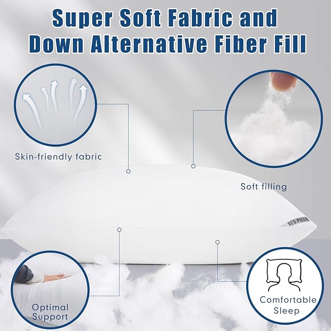 Luxury Hotel Pillows for Sleeping 4 Pack,Bed Pillows Standard Size Set of 4,Down Alternative Filling,Pillows for Back,Stomach or Side Sleepers