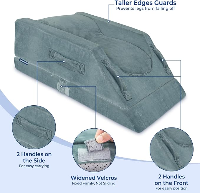 KingPavonini 4 Height-Adjustable Leg Elevation Pillows for After Surgery with Ergonomic Curve, Memory Foam Leg Support Pillow for Legs, Back Pain Relief, Wedge Pillow for Sleeping, Rest (Double Leg)