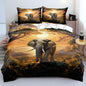 Elephant Fitted Bed Sheets Set King Size with A Pillow Cases Standard Size, Fitted Flat Sheet For Kids Girls Teens Adult Bedroom Decor, African Animal Bed Sheets Floral and Sun set Bedding Decor Set