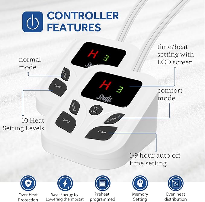 Sealy Heated Mattress Pad Cal King Size 72x84 Inch with Dual Control 10 Heated Settings | Zone Heating Electric Mattress Pad | Auto Shut Off 1-9 Hours| Fit Up to 17" Deep Pocket | Machine Washable