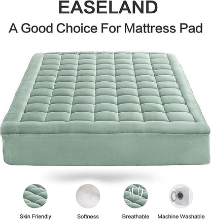 EASELAND Queen Size Mattress Pad Pillow Top Mattress Cover Quilted Fitted Mattress Protector 8-21" Deep Pocket Cooling Mattress Topper (60x80 Inches, Pale Aqua)