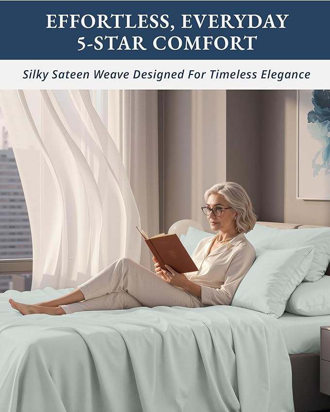 LANE LINEN Luxury 100% Egyptian Cotton Bed Sheets King Size, Fully Elasticized Reinforced 15 Inch Extra Deep Pocket King Sheets, Soft & Comfy Sateen Weave for Silky Finish - Murmur