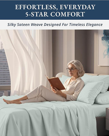 LANE LINEN Luxury 100% Egyptian Cotton Bed Sheets King Size, Fully Elasticized Reinforced 15 Inch Extra Deep Pocket King Sheets, Soft & Comfy Sateen Weave for Silky Finish - Murmur