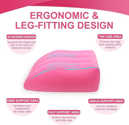 Inflatable Leg Pillow, Wedge Pillow for Sleeping, Portable Wedge Pillow, Improve Circulataion and Reduce Swelling, for Sleeping, Recovery, Pregnant (Pink)