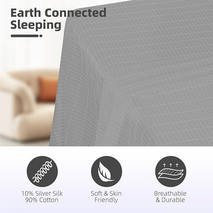 Grounding Bedding Sheet Set, Bed Sheets and Pillowcase Set, 90% Organic Cotton+10% Pure Silver Organic Fitted Grounded Sheet for Improved Sleep, Pain Relief(Gray, (60.1 * 80.2 * 15inch))