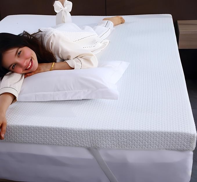 Mattress Topper Full Size, Memory Foam Mattress Topper Full 3 Inch High Density Mattress Pad Comfort Cooling, Bed Topper with Removable Cover, 4 Elastic Straps White, CertiPUR-US Certified