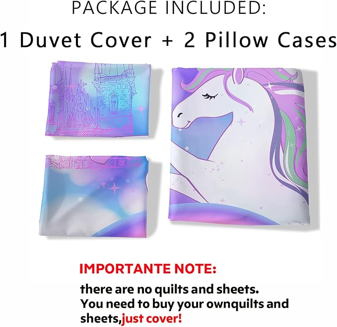 CVHOUSE Rainbow Unicorn Twin Size,Cartoon Bedding Set for Girls Kids Teens,Cute Comforter Cover,1 Duvet Cover 2 Pillowcases 3 Piece Twin 71'x87'