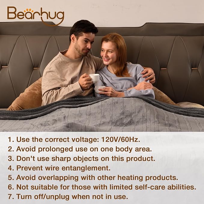 Bearhug Electric Blanket Twin Size 62" x 84", Faux Fur & Sherpa Heated Blanket, 10 Heating Levels & 1-12H Auto Off, Champagne, Over-Heat Protect, ETL Certification, Machine Washable