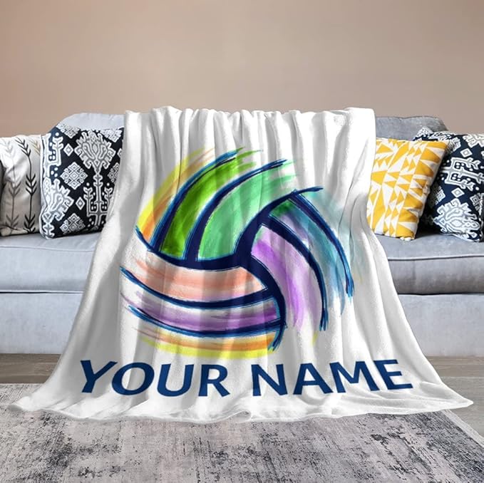 Volleyball Blanket, Personalized Volleyball Gifts for Teen Girls, Custom Girls Sport Blankets Gift for College Team Players, White Soft Plush Kids Throw for Sofa Bed, 50"x60"