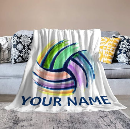 Volleyball Blanket, Personalized Volleyball Gifts for Teen Girls, Custom Girls Sport Blankets Gift for College Team Players, White Soft Plush Kids Throw for Sofa Bed, 50"x60"