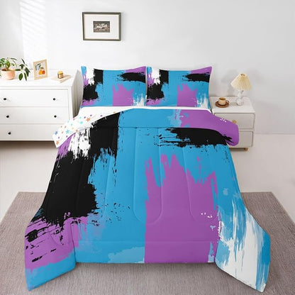 Feelyou Abstract Comforter Modern Abstract Art Comforter Set for Boys Girls Children Purple Blue Black Pattern Bedding Set Room Decor Twin Size Duvet Set 2Pcs