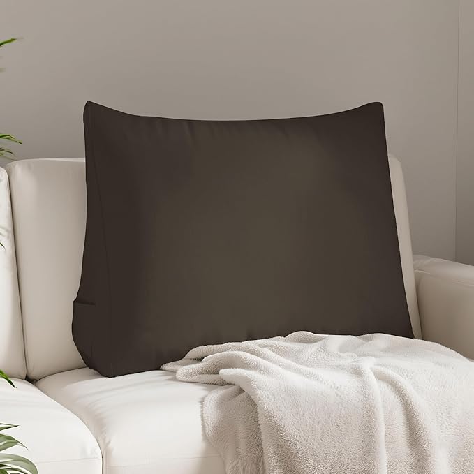 WOWMAX Back Pillow for Bed Sitting up-Bed Wedge Pillow Back Support Pillows for Bed & Sofa Couch, 85% Linen 15% Cotton Blend, Medium Gray
