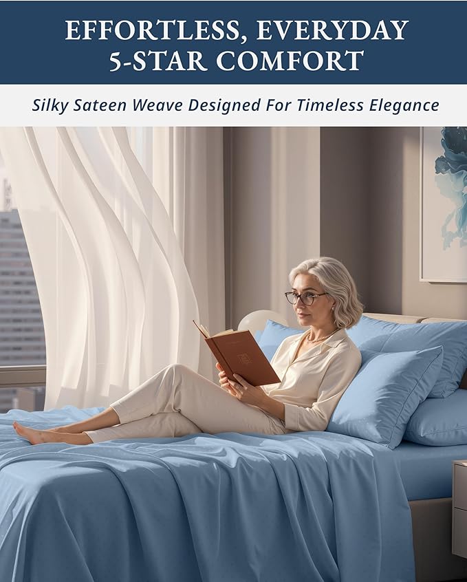 LANE LINEN 100% Egyptian Cotton Bed Sheets - 4PC Full Sheets Set, Long Staple Bedding Sheets, Sateen Weave, Luxury Hotel Sheets, Fits Upto 15" Mattress, Swiss Dot - French Blue