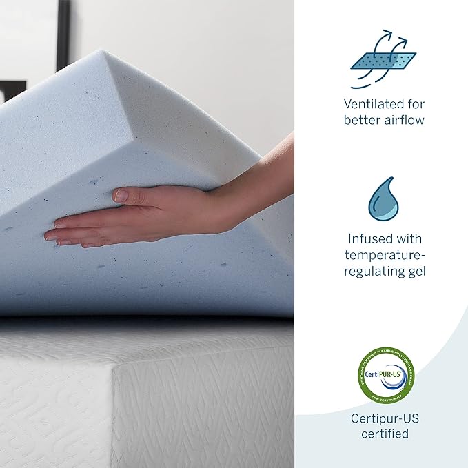 Lucid 4 Inch Memory Foam Mattress Topper, California King Size – Cooling Gel Bed Topper – Preassure-Relieving Ultra Plush Feel – Ventilated Breathable Design – CertiPur Certified - Dorm Essentials