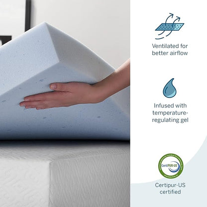 Lucid 4 Inch Memory Foam Mattress Topper, California King Size – Cooling Gel Bed Topper – Preassure-Relieving Ultra Plush Feel – Ventilated Breathable Design – CertiPur Certified - Dorm Essentials