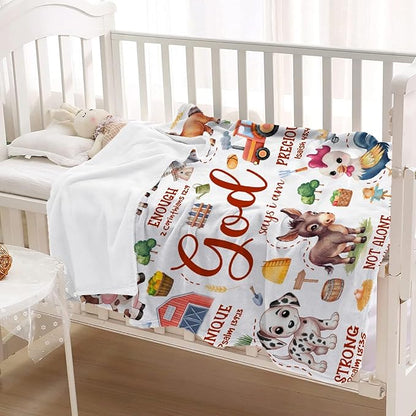 Farm Animal Blanket,Bible Verse Blanket, Christian Gifts, Cow Sheep Horse Chicken Dog Tractor Print Blankets,Cute Religious Gifts for Boys Girls Teens,Farm Animals Lover Room Bed Decoration, 50"x60"
