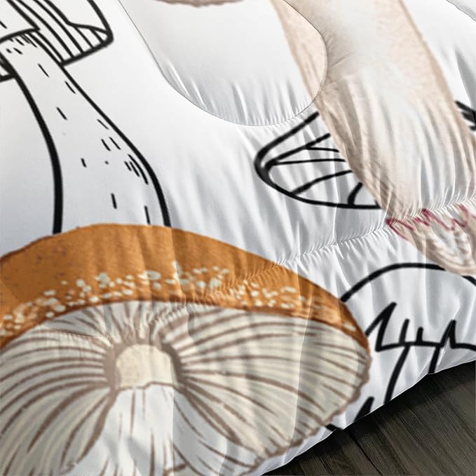 Mushroom Bedding Set for Girls Boys Full Size, Botancial Fungus Comforter, Cute Mushroom Plants Quilt with 2 Pillowcases for Room Decor
