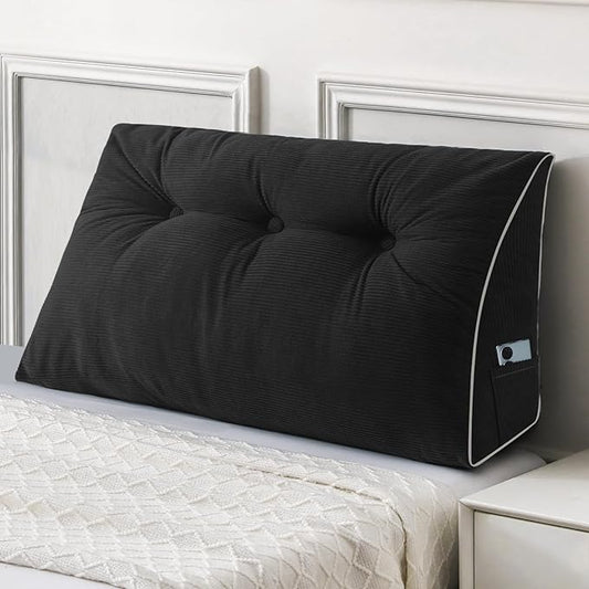 Sasttie Headboard Pillow Twin/Twin XL, Wedge Pillow Headboard for Dorm, Triangular Daybed Backrest Cushion for Sitting or Reading in Bed, with Removable Washable Cover, Black