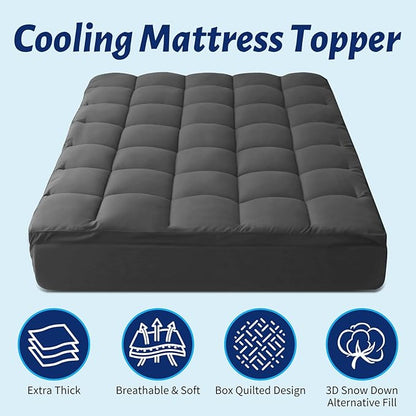 Mattress Topper with Deep Pocket, Extra Thick Pillow Top Mattress Pad, Breathable & Cooling Mattress Cover, Fits 8-21 Inch, Soft Support for Back Pain Relief, Mattress Protector (Queen, Gray)