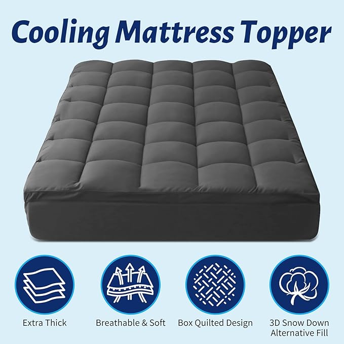 Mattress Topper with Deep Pocket, Extra Thick Pillow Top Mattress Pad, Breathable & Cooling Mattress Cover, Fits 8-21 Inch, Soft Support for Back Pain Relief, Mattress Protector (Twin, Gray)
