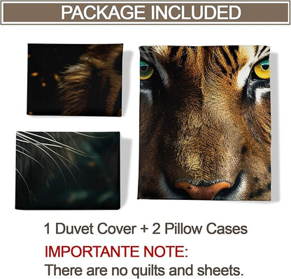 Tiger Duvet Cover Oversized King African Tiger Bedding Set 3 Piece Bedroom Decor Tropical Wild Animal Comforter Cover and 2 Pillow Sham with Zipper Closure