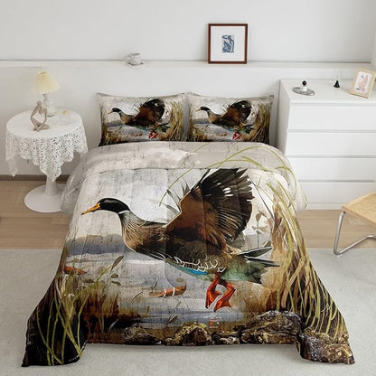 Feelyou Mallard Duck Bedding Set Boys Girls Wild Duck Hunting Comforter Set for Kids Women Men Soft Lodge Cabin Farmhouse Comforter Quilt Room Decor Full Size Duvet Set Boys