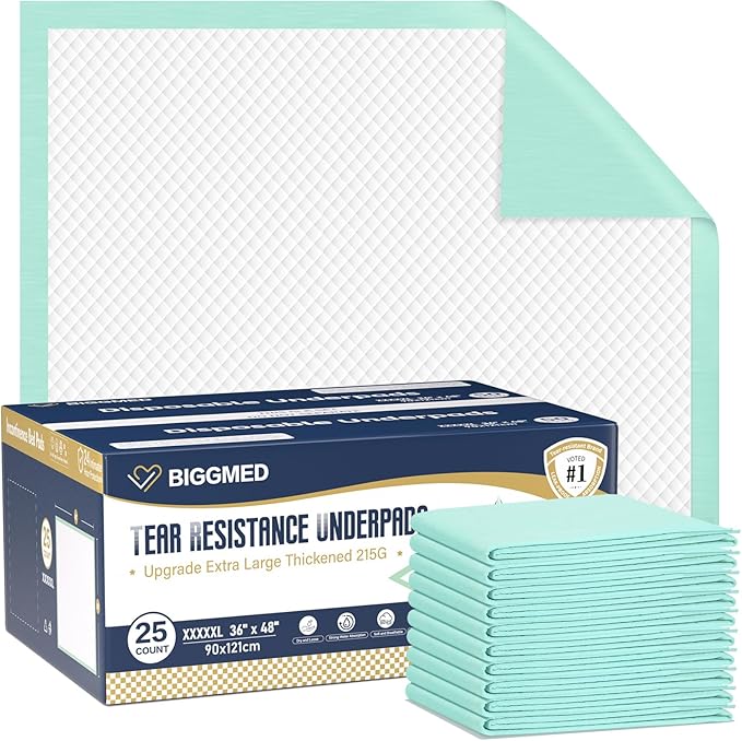 Heavy Duty Disposable Bed Pads 48" x 36" 25 Count Underpads Extra Large Incontinence Bed Pads Tear-Resistant Absorbency Chux Pads Pee Pads for Adult Elderly Puppy Pads for Training