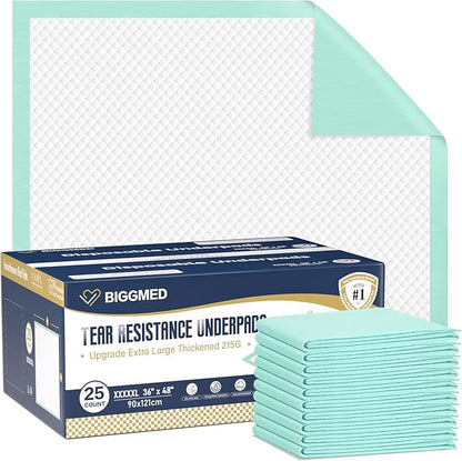 Heavy Duty Disposable Bed Pads 48" x 36" 25 Count Underpads Extra Large Incontinence Bed Pads Tear-Resistant Absorbency Chux Pads Pee Pads for Adult Elderly Puppy Pads for Training