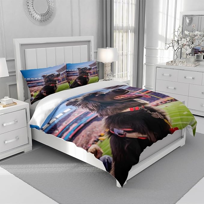Cartoon Dog Bed Sheets King Size with 2 Pillow Cases Standard Size, Fitted Flat Sheet for Kids Boys Teens Adult Bedroom Decor, Animal Bed Sheets Floral Petal Country Bedding Decor