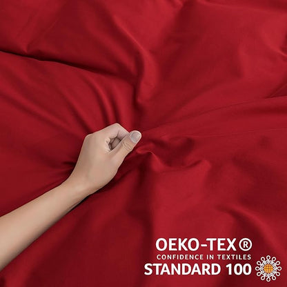 JELLYMONI Cotton Duvet Cover King Size - Crimson Red Comforter Cover with Button 100% Washed Cotton 3PCS Breathable Soft Solid Bedding Set Duvet Cover 104×90in & 2 Pillowcases (NO Comforter)