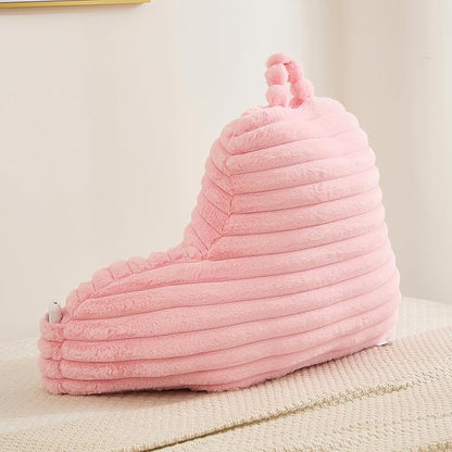 Faux Fur Fluffy Pink Reading Pillow with Pockets, Luxury Striped Plush Decorative, Arm Rests and Back Support for Bed Rest, Lounging on Sofa, Extra Large Size for Adult.