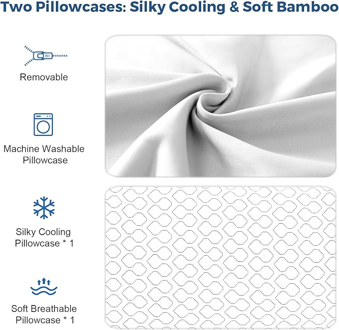 Shredded Memory Foam Pillows for Sleeping, Adjustable Pillows King Size Set of 2, Good for Side, Back Sleeper with Washable Cooling Cover
